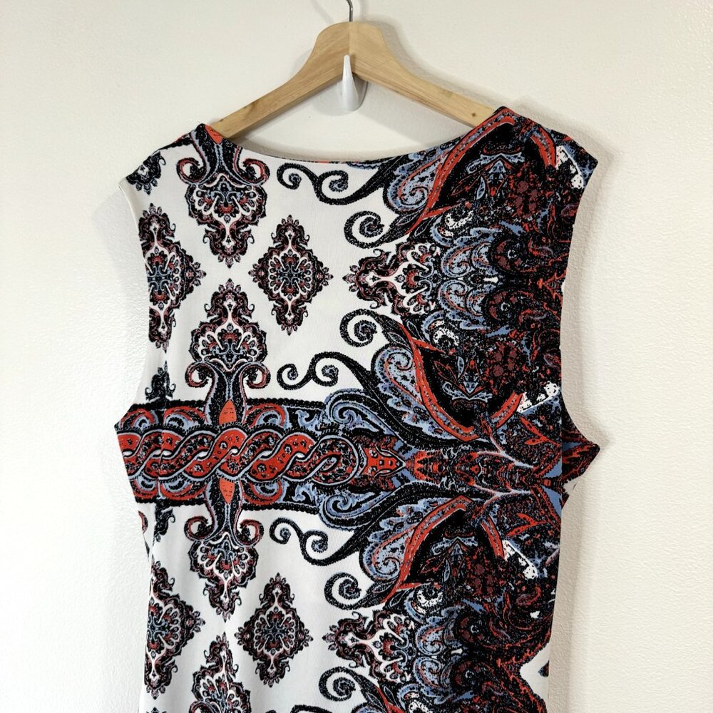 Kate & Mallory White Paisley-Print Midi Dress with Red, Blue and Black Accents - Picture 8 of 13